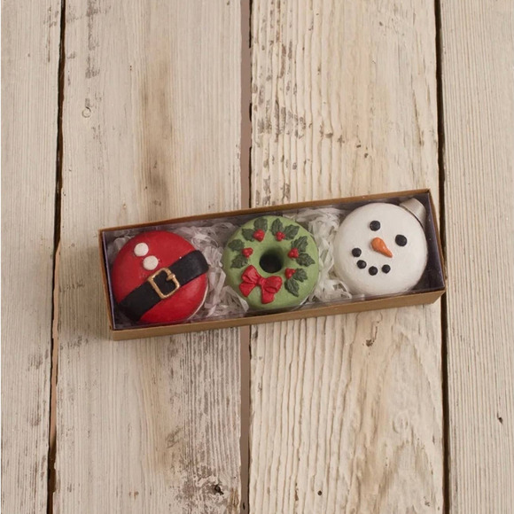 Bethany Lowe Christmas Macaron Cookie Ornaments Set of 3 Santa Snowman Wreath - Picture 2 of 2